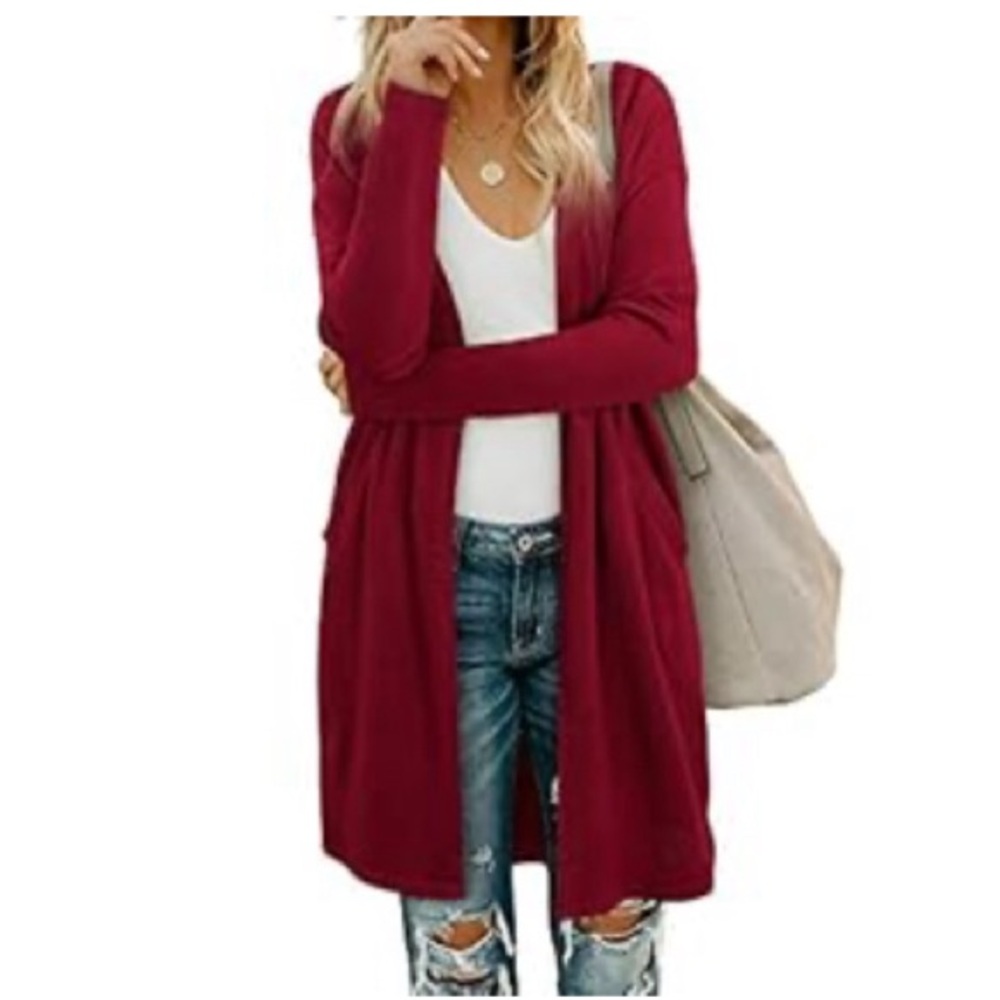 Amazon S Red Open Front Cardigan
